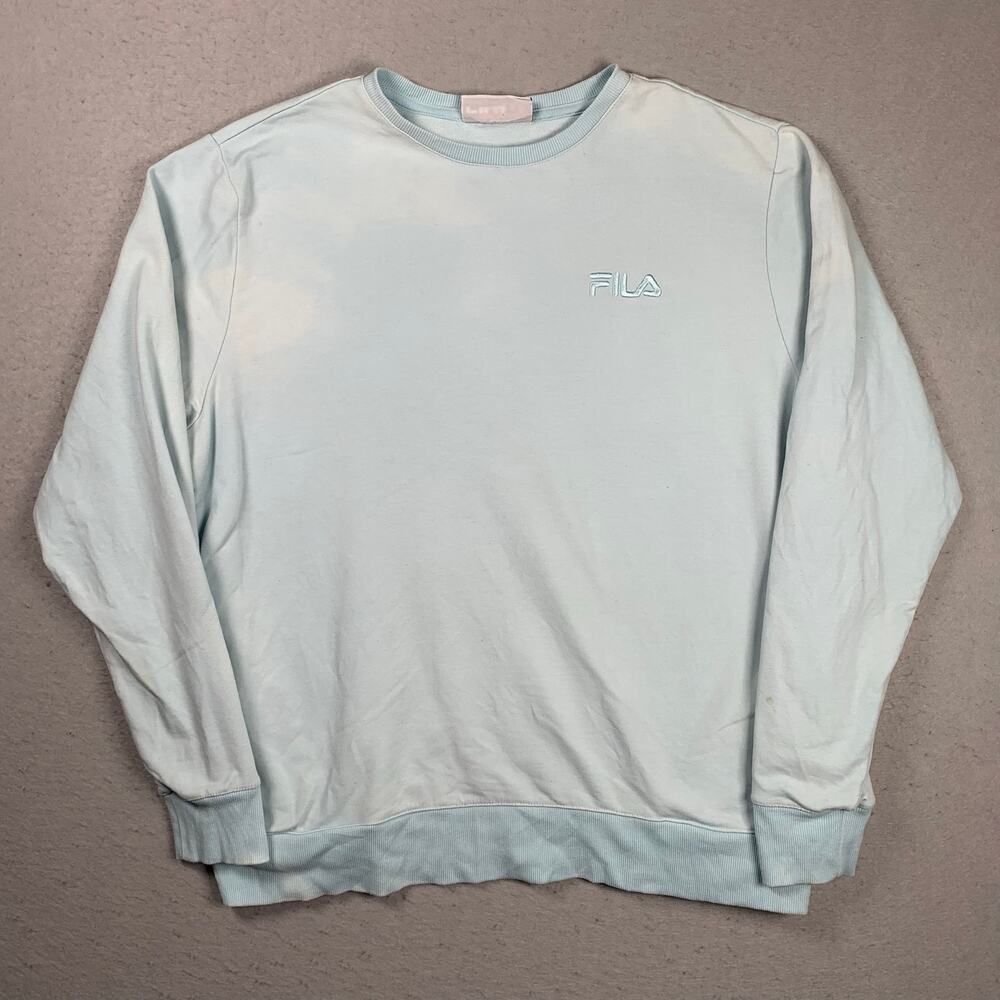 Fila Sweatshirt Womens 2XL Light Blue Crewneck Pullover Pockets Long Sleeve